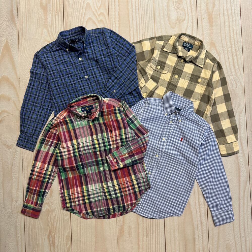 Lot Of 4 Polo Ralph Lauren Boys Toddler 5/5T Button-Down Shirt Plaid Preppy